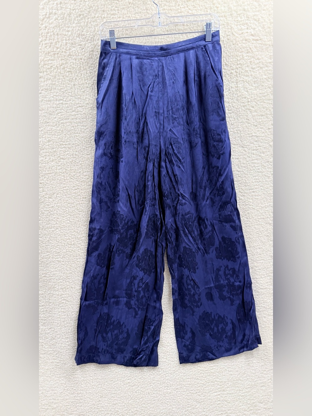 Anthropologie Women's Wide-Leg Satin Pants in Navy Blue Size 8 New